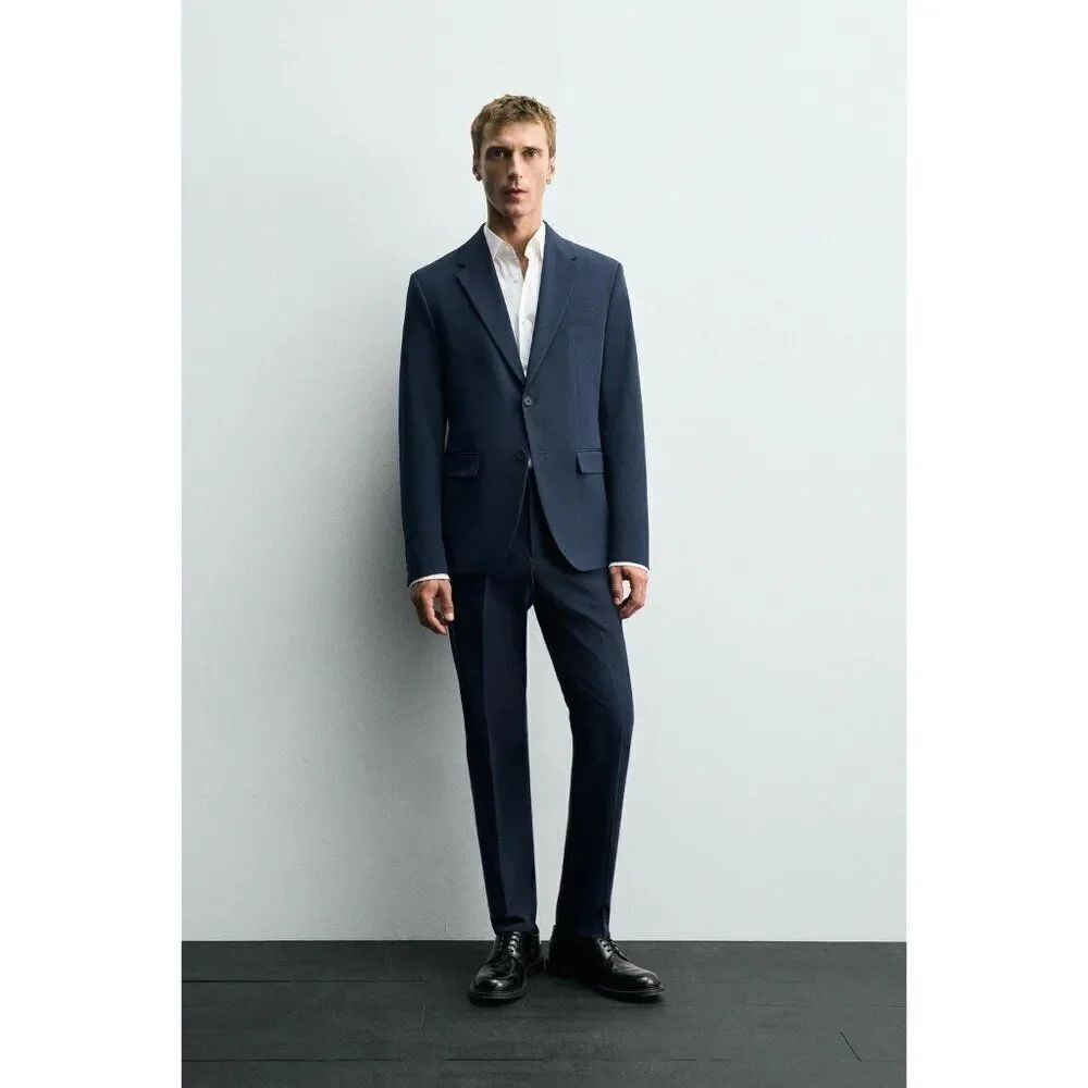Zara Mens Suit Jacket Blazer EU 50 US 40 Navy Blue Slim Fit 1564/200 NWT